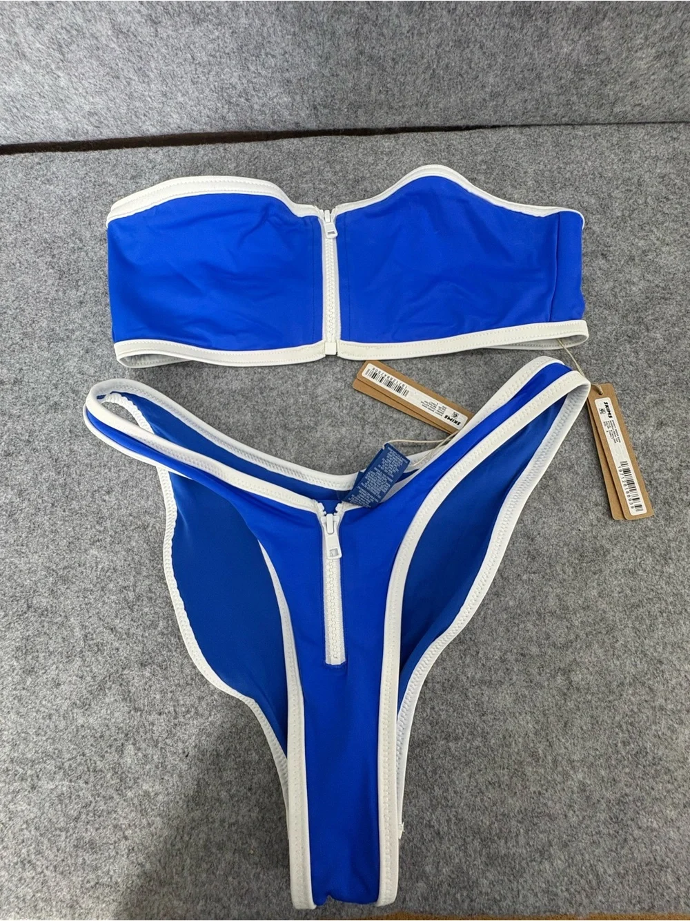NWT Skims sporty zipper swim bikini set cobalt blue tanga bottom bandeau top